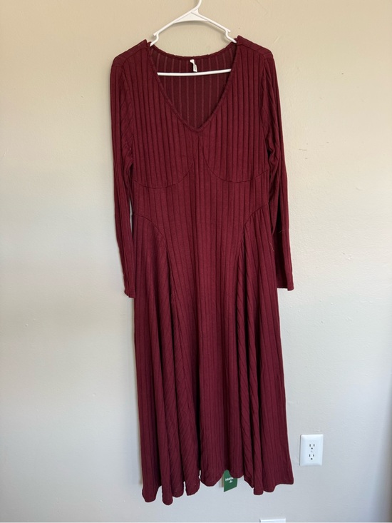 HALARA Dresses & Skirts - HALARA Ribbed V-Neck Long Sleeve Maxi Dress - Burgundy Wine